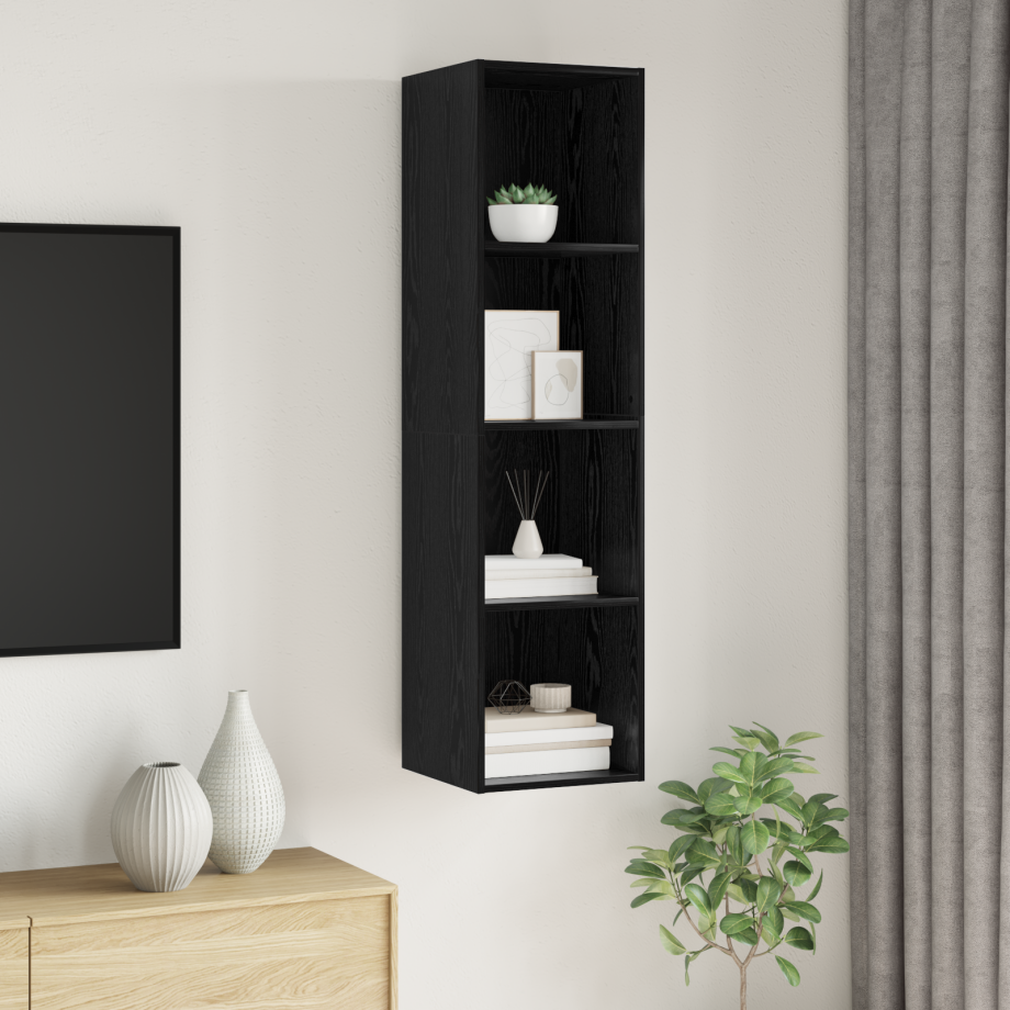 vidaXL Tv-meubelset Zwart Eiken 37 x 37 x 142,5 cm Bewerkt hout vidaXL Tv-meubelset Zwart Eiken 37 x 37 x 142,5 cm Bewerkt hout afbeelding 1