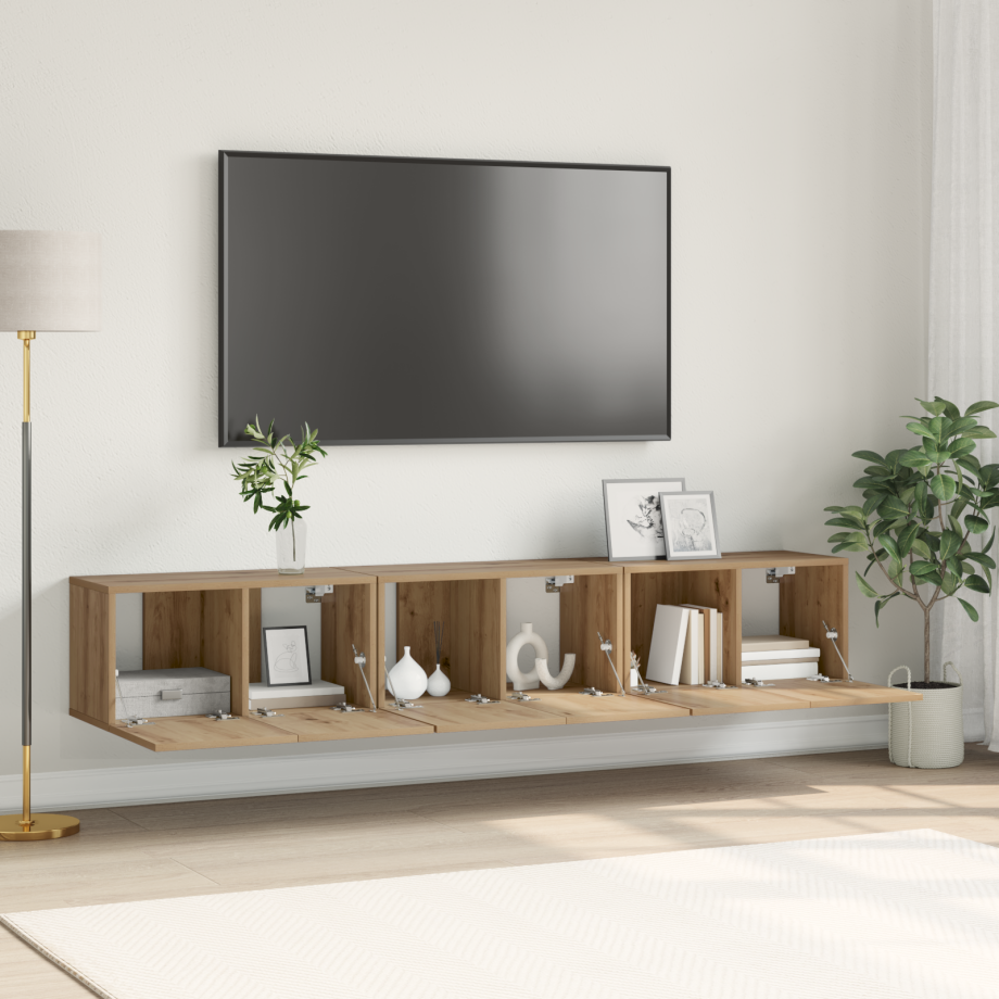 vidaXL TV Kast Set Artisan Eiken MDF, Fineer Middelgroot TV Kast vidaXL TV Kast Set Artisan Eiken MDF, Fineer Middelgroot TV Kast afbeelding 1