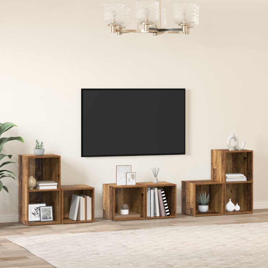 vidaXL TV-kast set met plank met opslag 6 pcs Oud Hout Bewerkt hout afbeelding 1