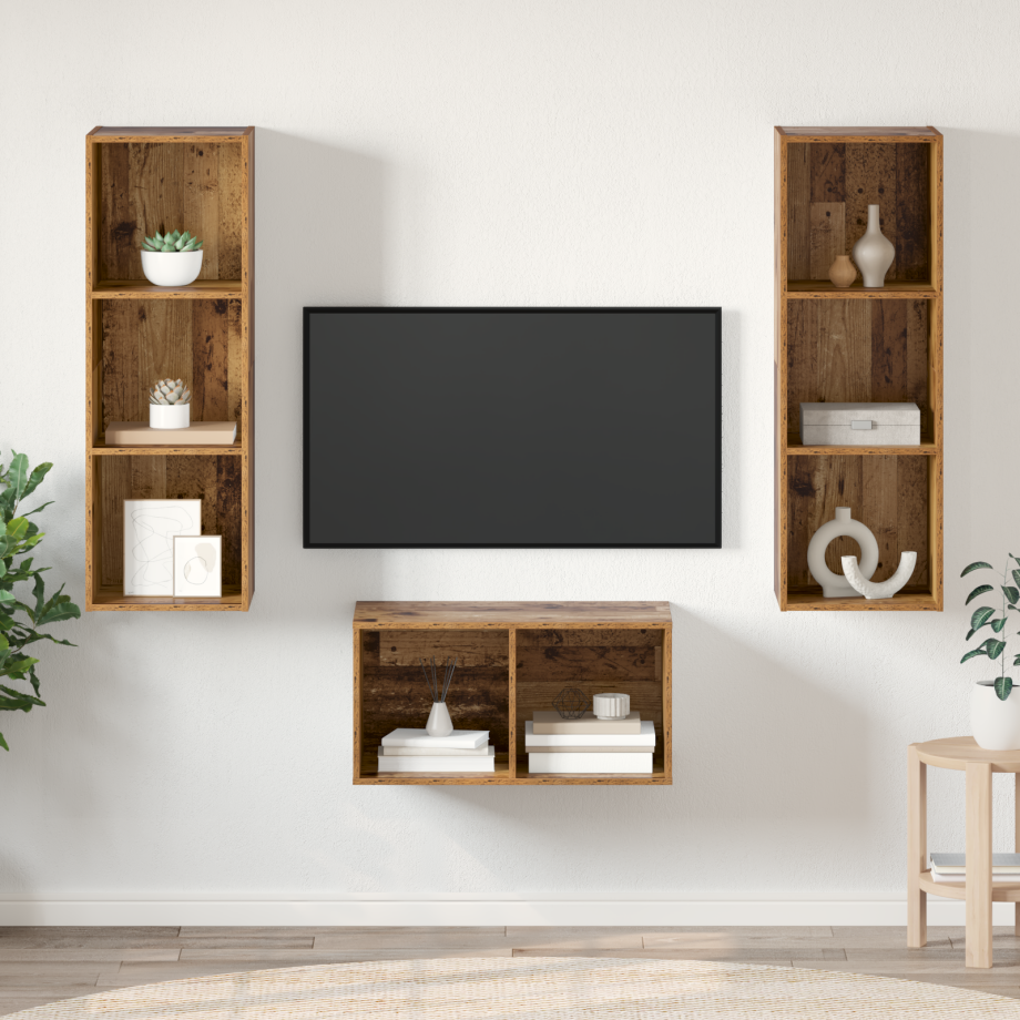 vidaXL TV-kast set met plank Oud hout 37 x 37 x 107 cm Bewerkt hout vidaXL TV-kast set met plank Oud hout 37 x 37 x 107 cm Bewerkt hout afbeelding 1