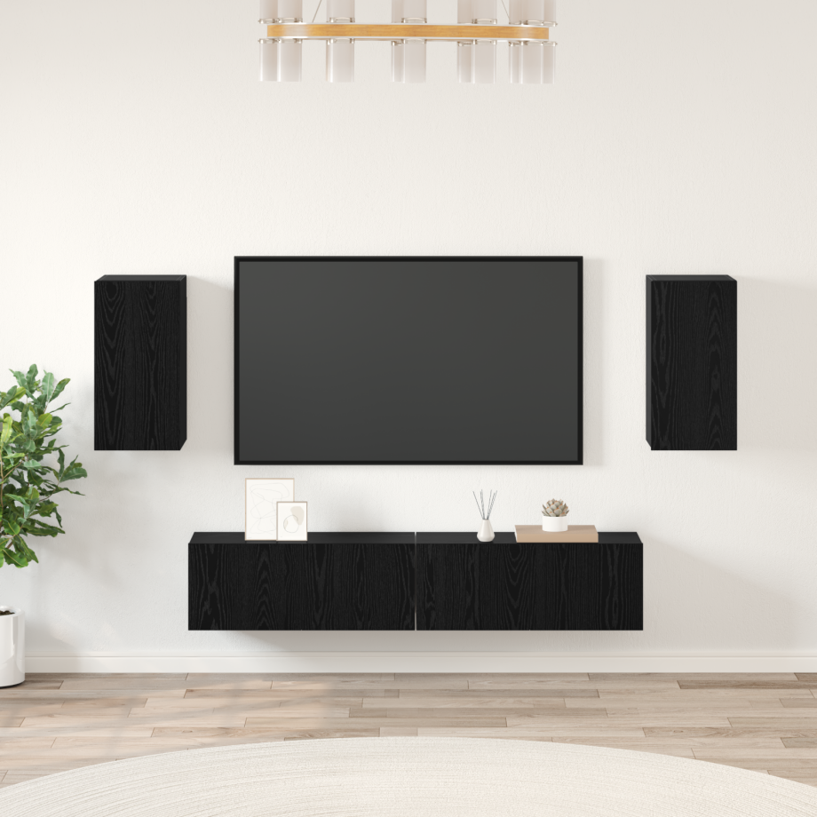 vidaXL Tv-kastenset met plank met opslag met de deur 4 pcs Zwart eiken 80 x 30 x 30.5 cm afbeelding 1