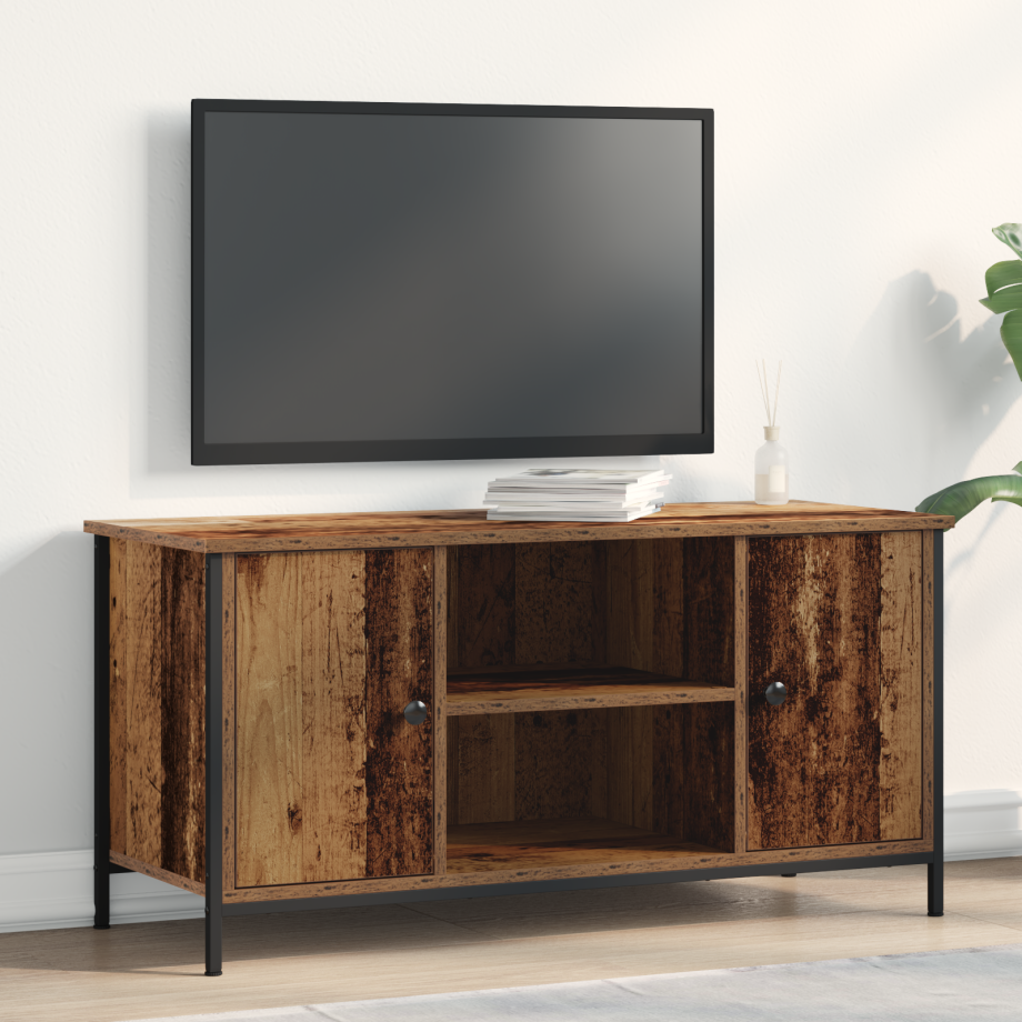 vidaXL Tv-meubel 100x40x50 cm bewerkt hout en staal oud houtkleurig afbeelding 1