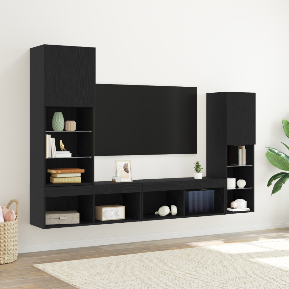 vidaXL Tv-meubel 30,5x30x102 cm bewerkt hout zwart eikenkleurig afbeelding 1