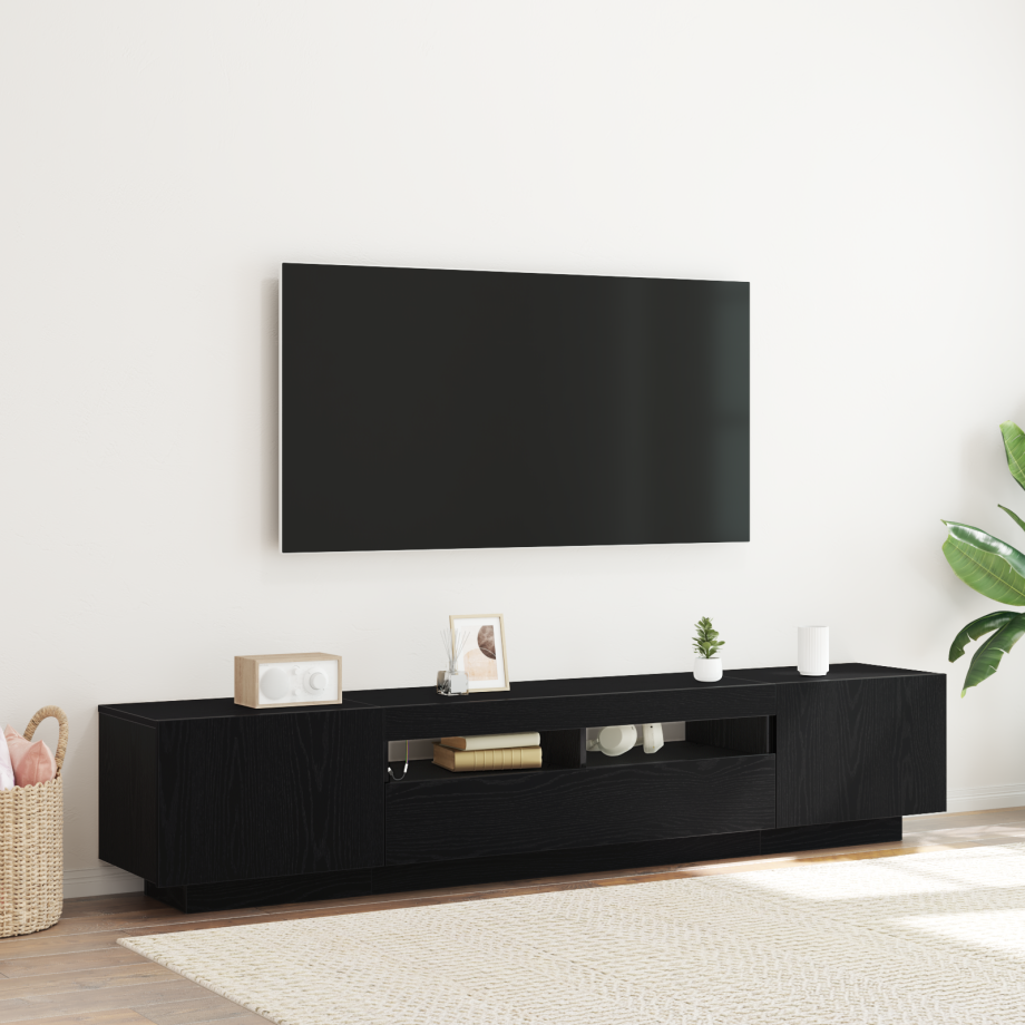 vidaXL Tv-meubel met LED 200x35x40 cm bewerkt hout zwart eikenkleurig afbeelding 1
