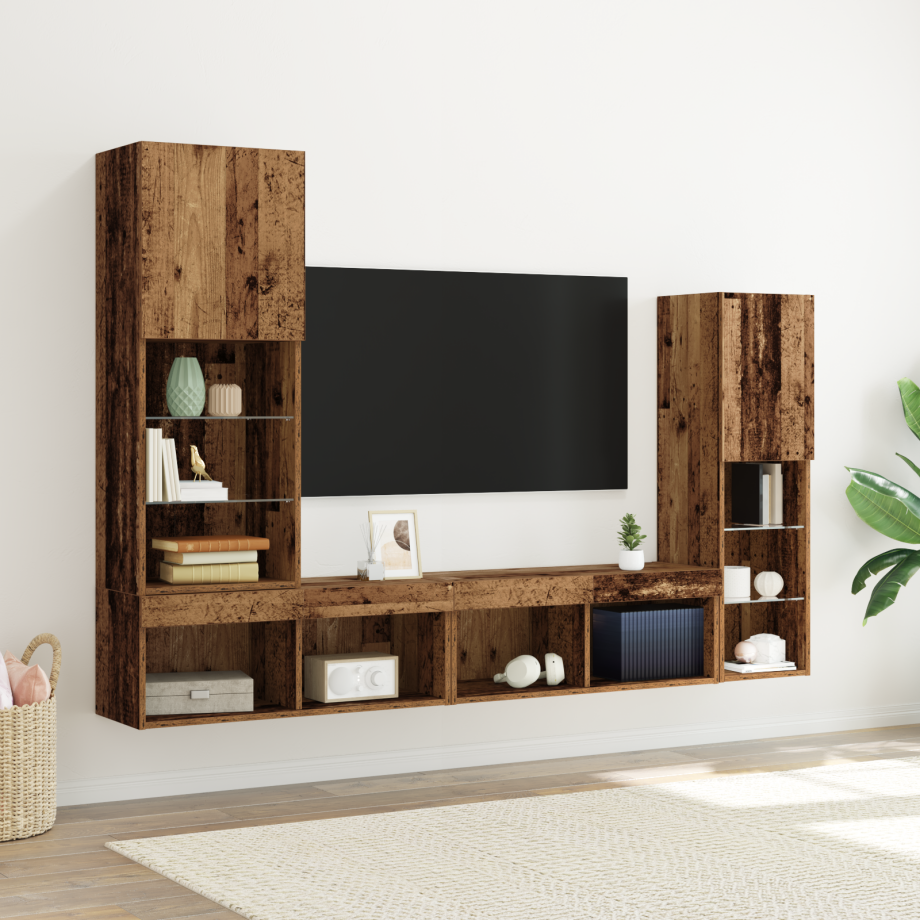 vidaXL Tv-meubel met LED 40,5x30x102 cm bewerkt hout oud houtkleurig afbeelding 1