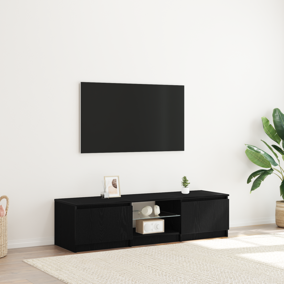 vidaXL TV-meubel met LED-verlichting - Zwart eiken - 140x40x35,5 cm - Bewerkt hout afbeelding 1