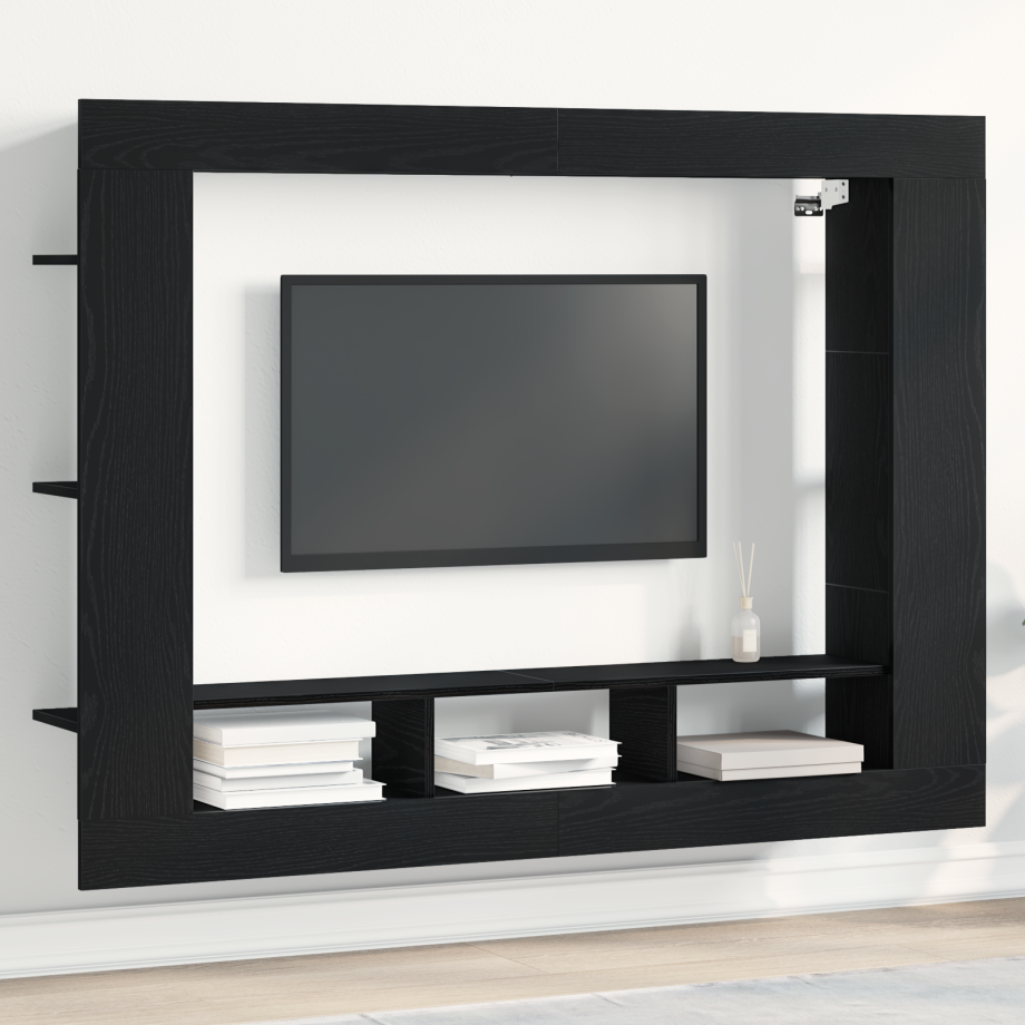 vidaXL TV-kast Zwart eiken 152 x 22 x 113 cm Bewerkt hout vidaXL TV-kast Zwart eiken 152 x 22 x 113 cm Bewerkt hout afbeelding 1
