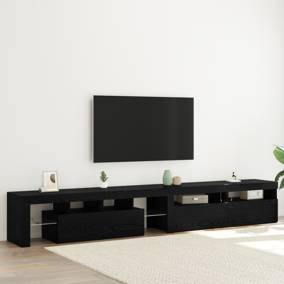 vidaXL TV-kast met LED 3 pcs Zwart Eiken 260 x 37 x 40 cm Bewerkt hout afbeelding 1