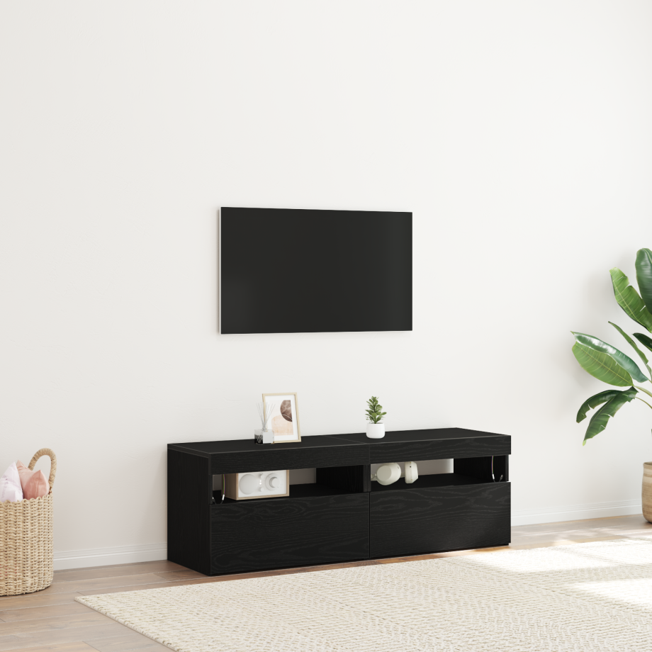 vidaXL TV Meubels met LED Lichten 2 stuks Zwart Eiken 60x35x40 cm Geengineerd Hout afbeelding 1