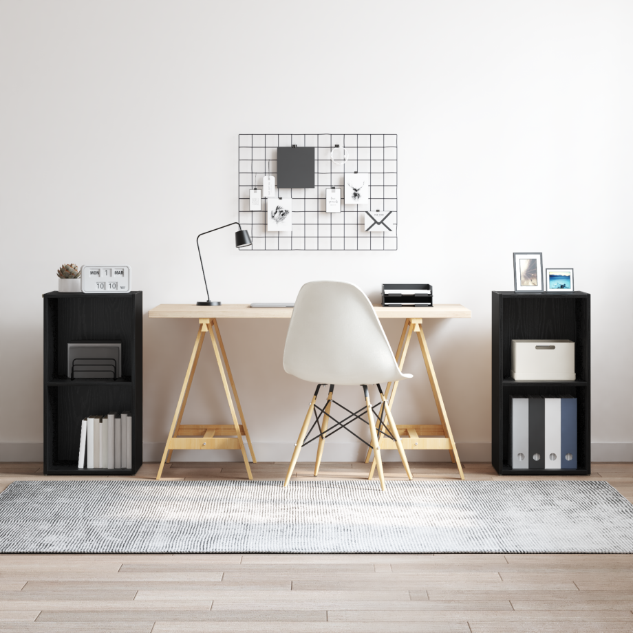 vidaXL Tv-meubelset 2 pcs Zwart Eiken 37 x 35 x 107 cm Bewerkt hout afbeelding 1