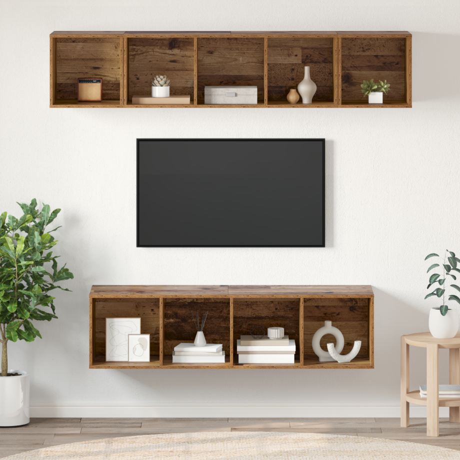 vidaXL Tv-meubelset 4 pcs Oud hout 37 x 37 x 142.5 cm Bewerkt hout afbeelding 1