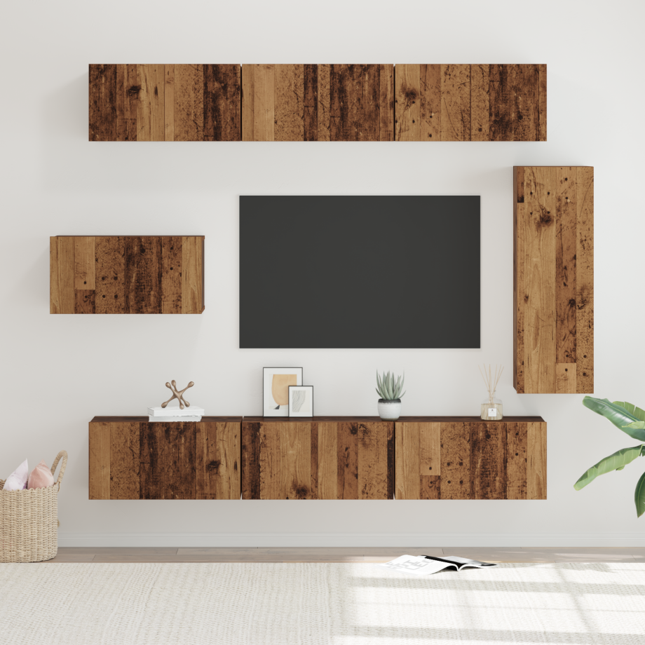 vidaXL Tv-meubelset 8 pcs Oud hout 30.5 x 30 x 90 cm Bewerkt hout afbeelding 1