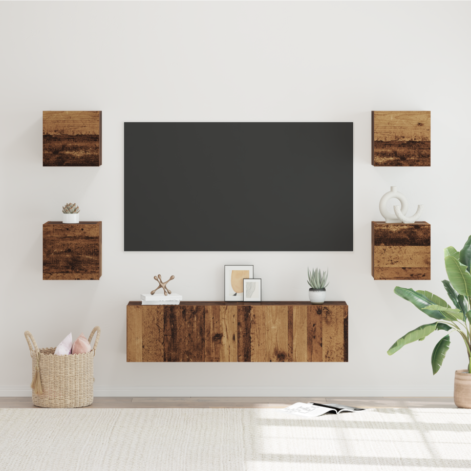 vidaXL Tv-meubelset Anders met opslag 6 pcs Oude hout Medium 120 x 30 x 30 cm afbeelding 1