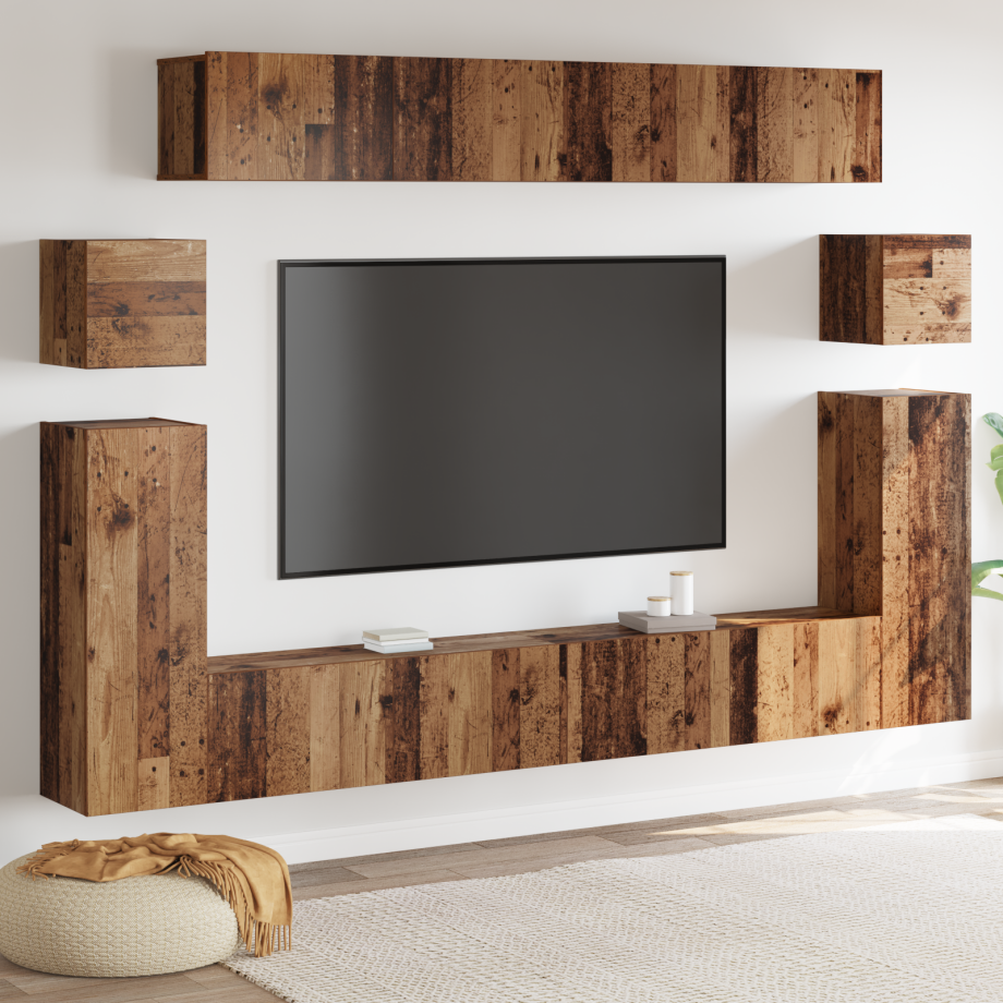 vidaXL Tv-meubelset met plank 8 pcs Oude hout Medium 30.5 x 30 x 30 cm afbeelding 1