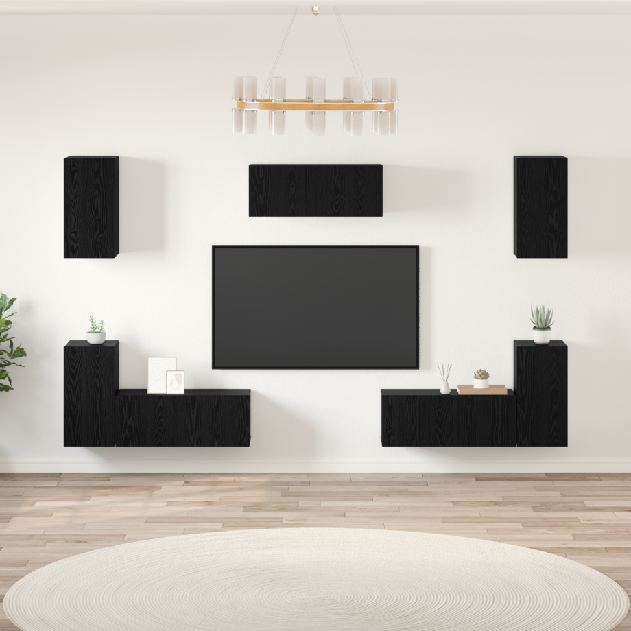 vidaXL Tv-meubelset met plank Anders met opslag met de deur 7 pcs Zwart eiken Bewerkt hout afbeelding 1