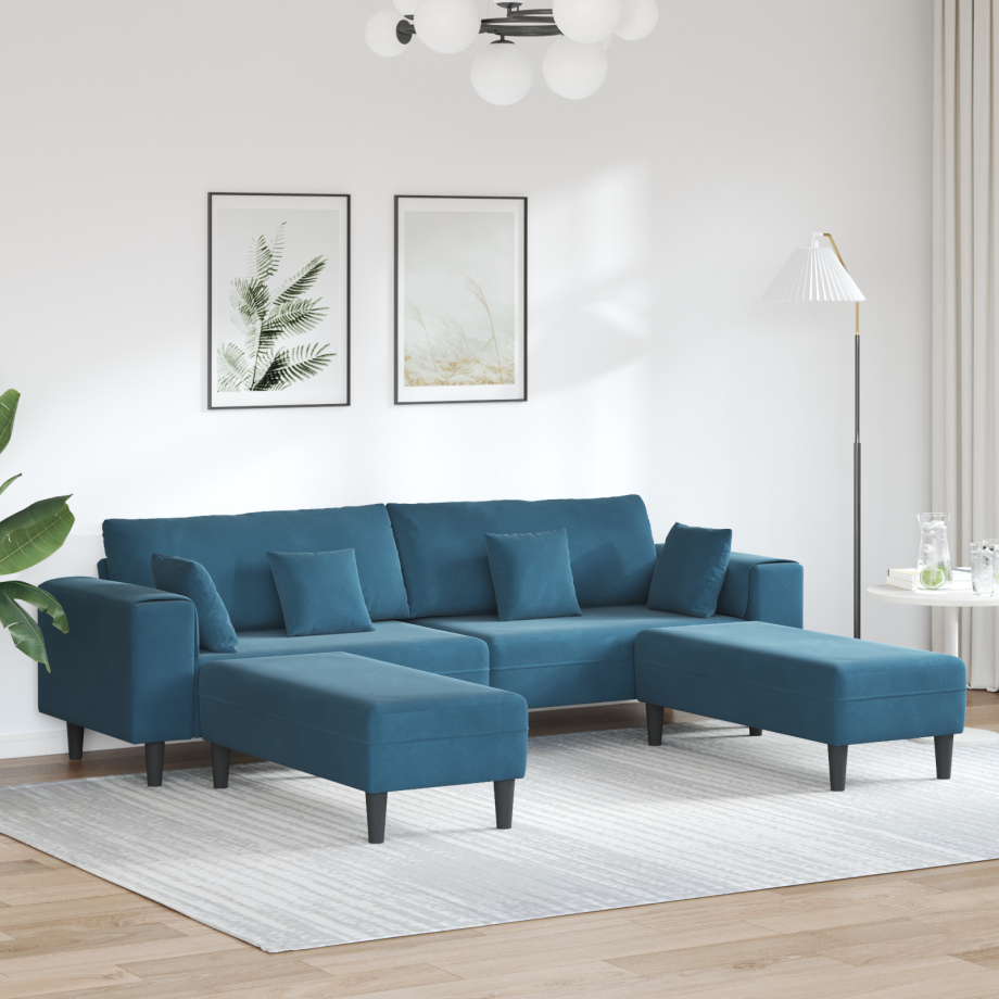vidaXL Bank 3 pcs Blauw 250 x 188 x 76 cm Fluweel afbeelding 1