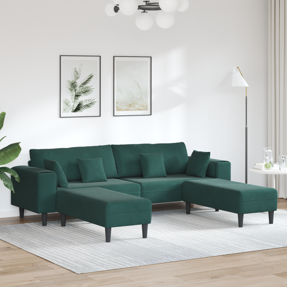 vidaXL Bank 3 pcs Donkergroen 250 x 188 x 76 cm Fluweel afbeelding 1