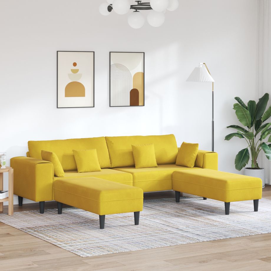 vidaXL Bank 3 pcs Geel 250 x 188 x 76 cm Fluweel afbeelding 1
