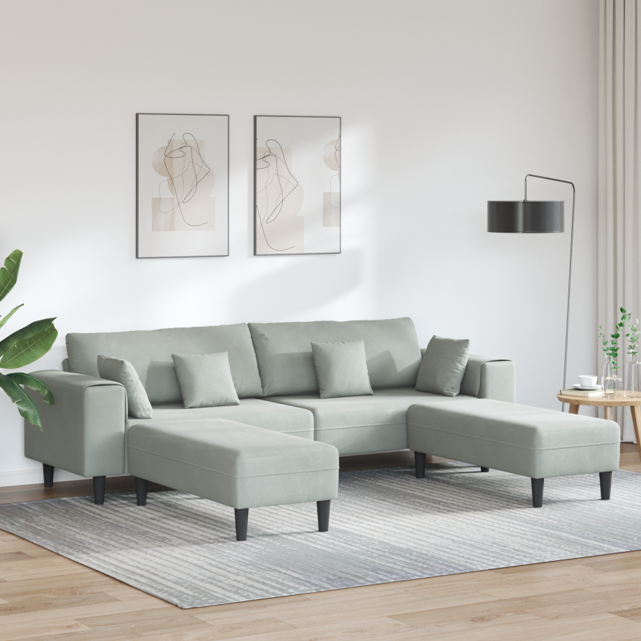 vidaXL Bank 3 pcs Lichtgrijs 250 x 188 x 76 cm Fluweel afbeelding 1