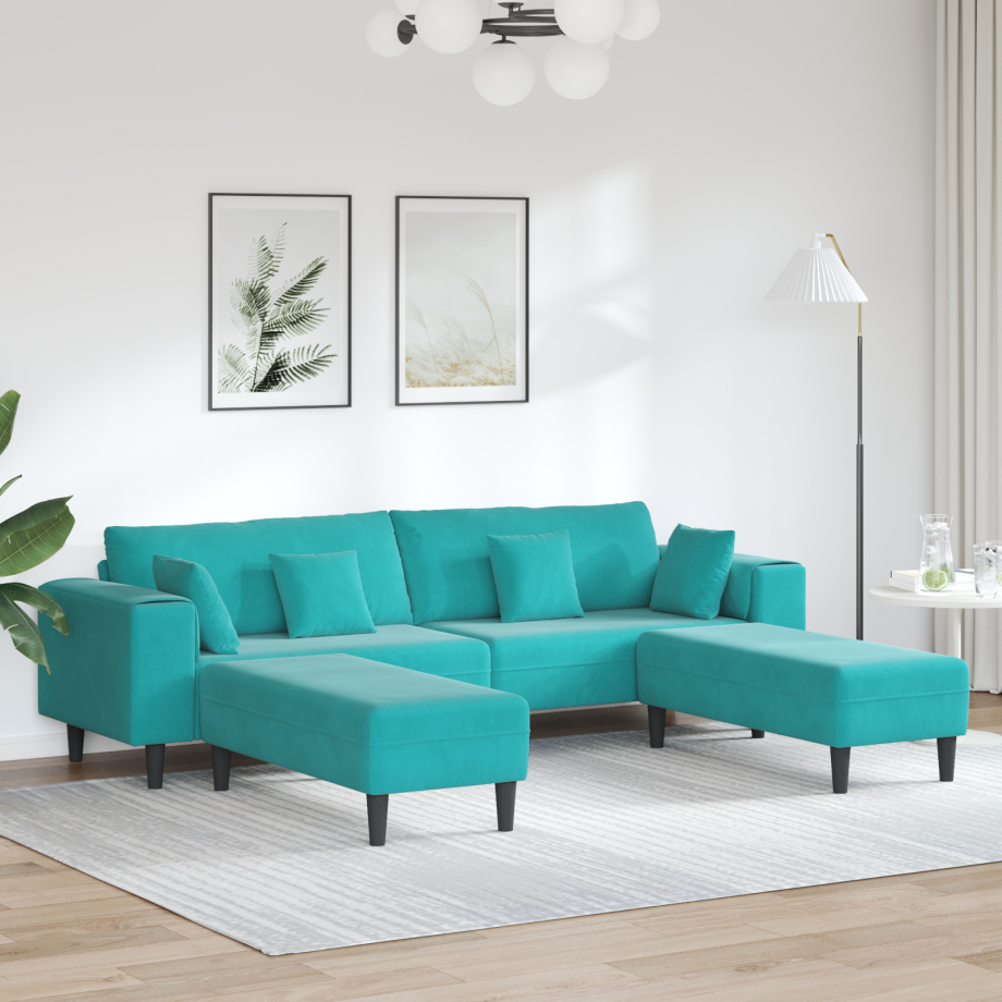 vidaXL Velours Bank met kussen met kussen 3 pcs Turquoise 208 cm Fluweel afbeelding 1
