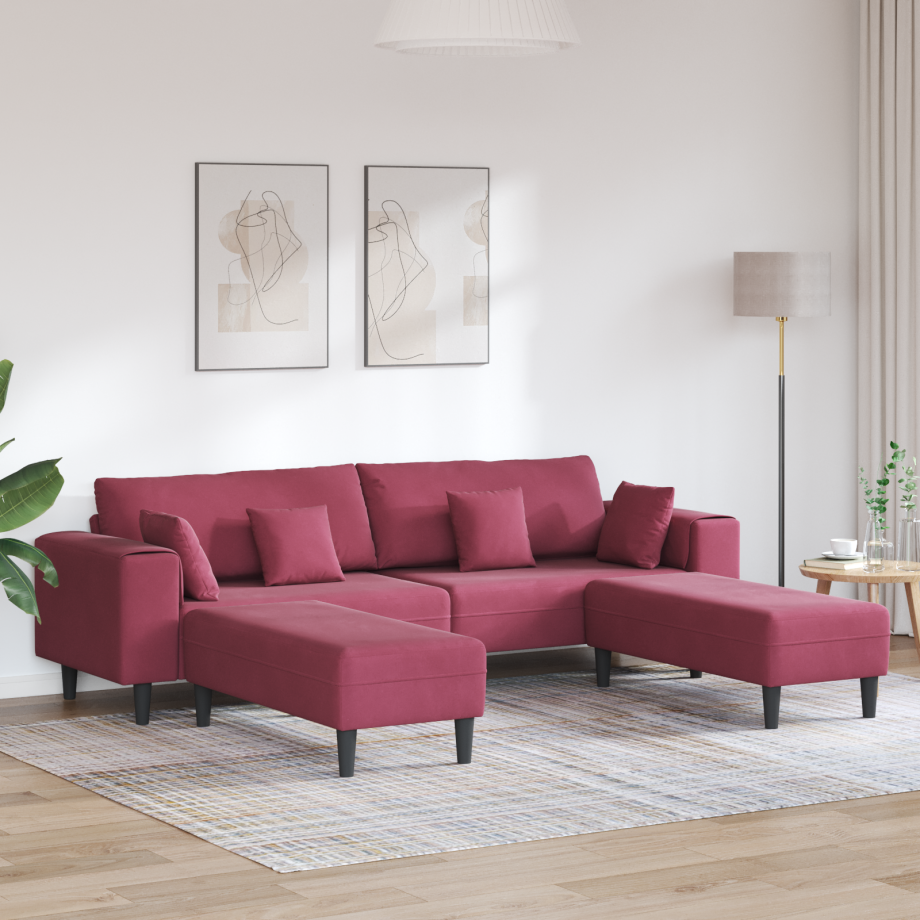 vidaXL Bank 3 pcs Wijnrood 250 x 188 x 76 cm Fluweel afbeelding 1