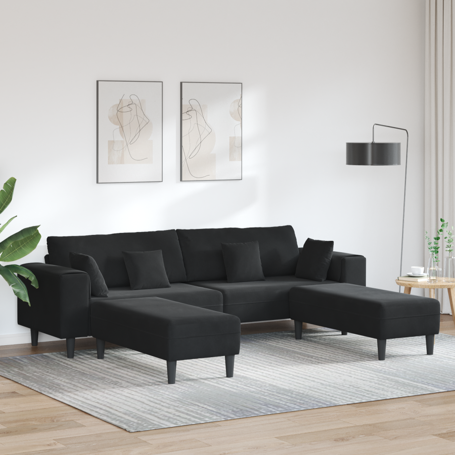 vidaXL Bank 3 pcs Zwart 250 x 188 x 76 cm Fluweel afbeelding 1