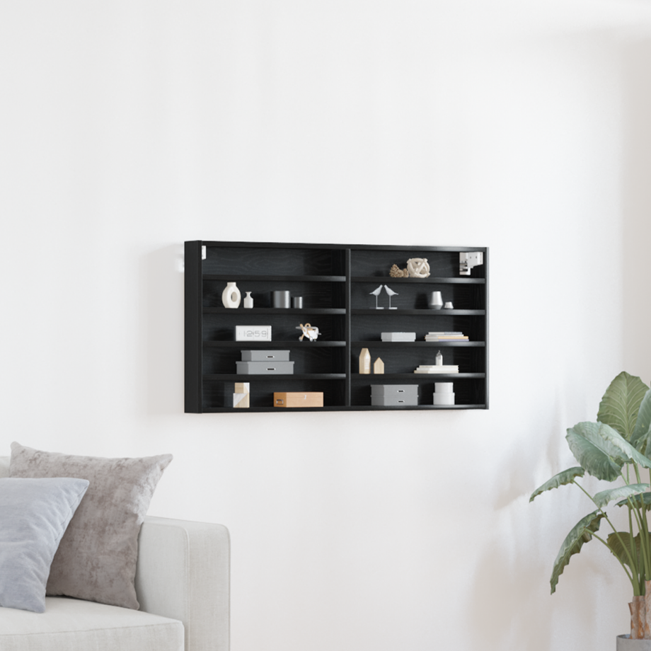 vidaXL Vitrinekast wandgemonteerd bewerkt hout zwart eikenkleurig vidaXL Vitrinekast wandgemonteerd bewerkt hout zwart eikenkleurig afbeelding 1