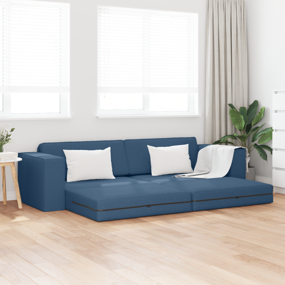 vidaXL Vloersofa Bed 2-in-1 Blauw 245x150x60,5 cm Stof afbeelding 1