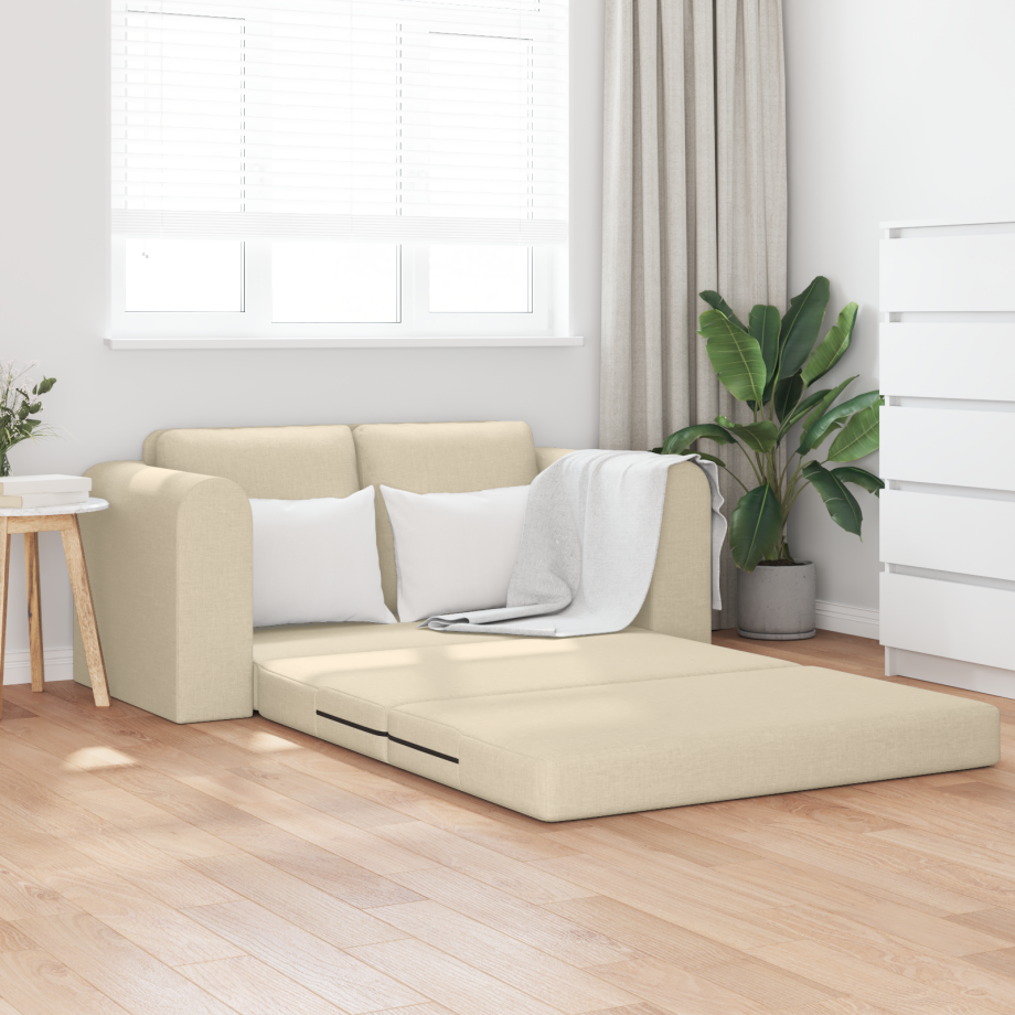 vidaXL Vloersofa Bed 2-in-1 Crème 148x71x83 cm Stof afbeelding 1