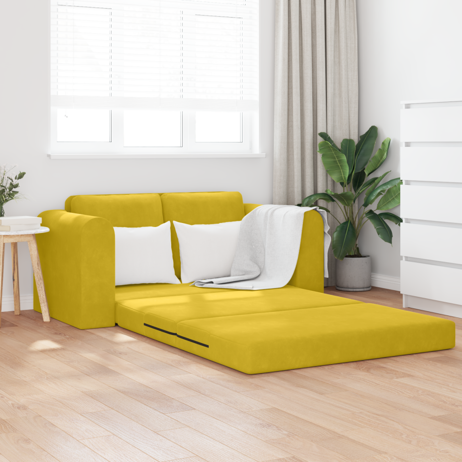 vidaXL Vloersofa Bed 2-in-1 Geel 148x71x83 cm Fluweel afbeelding 1