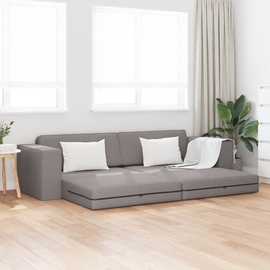 vidaXL Vloervouwbed 2-in-1 Taupe 245x150x60.5 cm Stof afbeelding 1