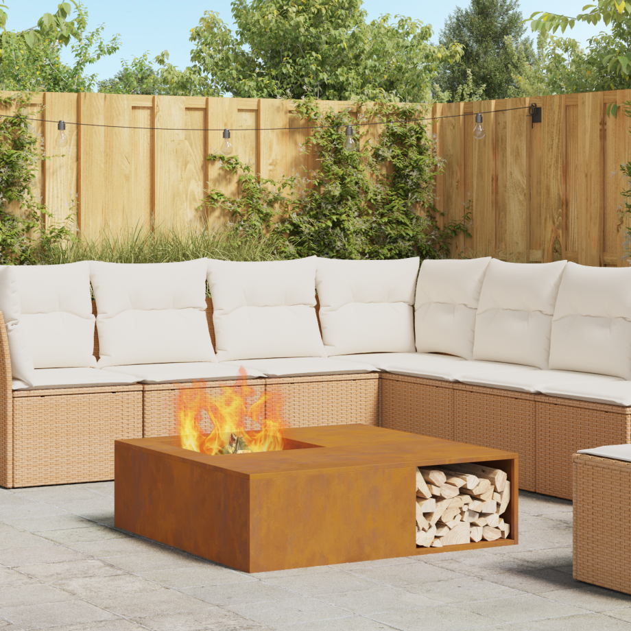 vidaXL Vuurkorf met Houtopslag 100x100x30 cm Weerbestendig Staal afbeelding 1