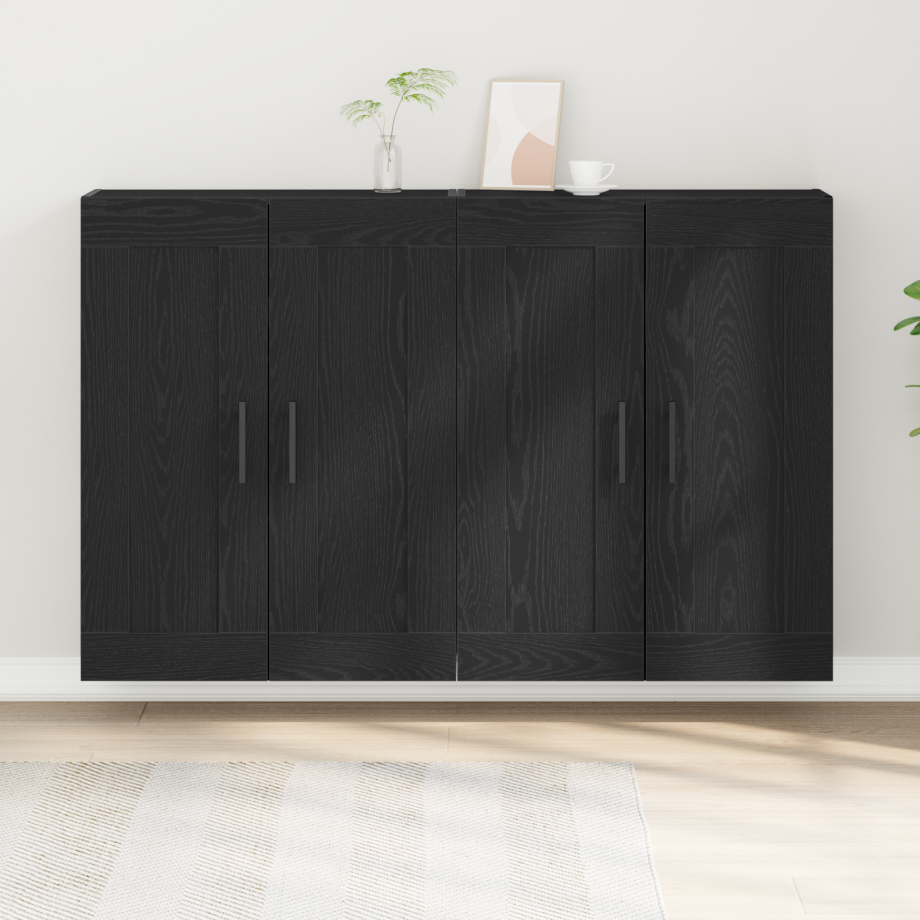 vidaXL Wand Gemonteerde Kasten 2 stuks Zwart Eiken Engineered Wood afbeelding 1