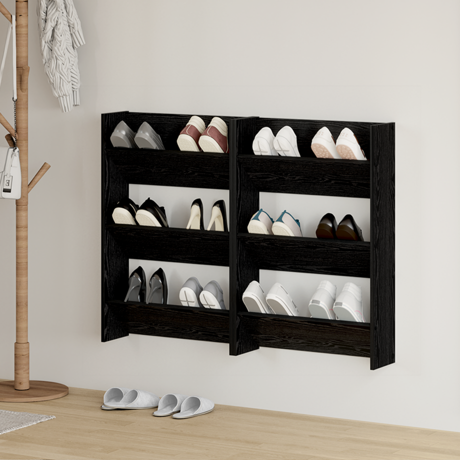 vidaXL Schoenenkast 2 pcs Zwart Eiken 60 x 18 x 90 cm Bewerkt hout vidaXL Schoenenkast 2 pcs Zwart Eiken 60 x 18 x 90 cm Bewerkt hout afbeelding 1
