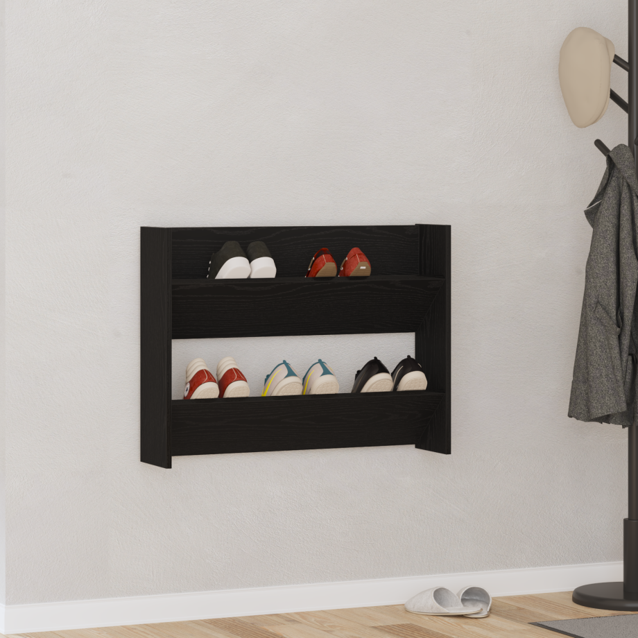 vidaXL Schoenenkast met plank Zwart Eiken 82 x 18 x 60 cm Bewerkt hout vidaXL Schoenenkast met plank Zwart Eiken 82 x 18 x 60 cm Bewerkt hout afbeelding 1