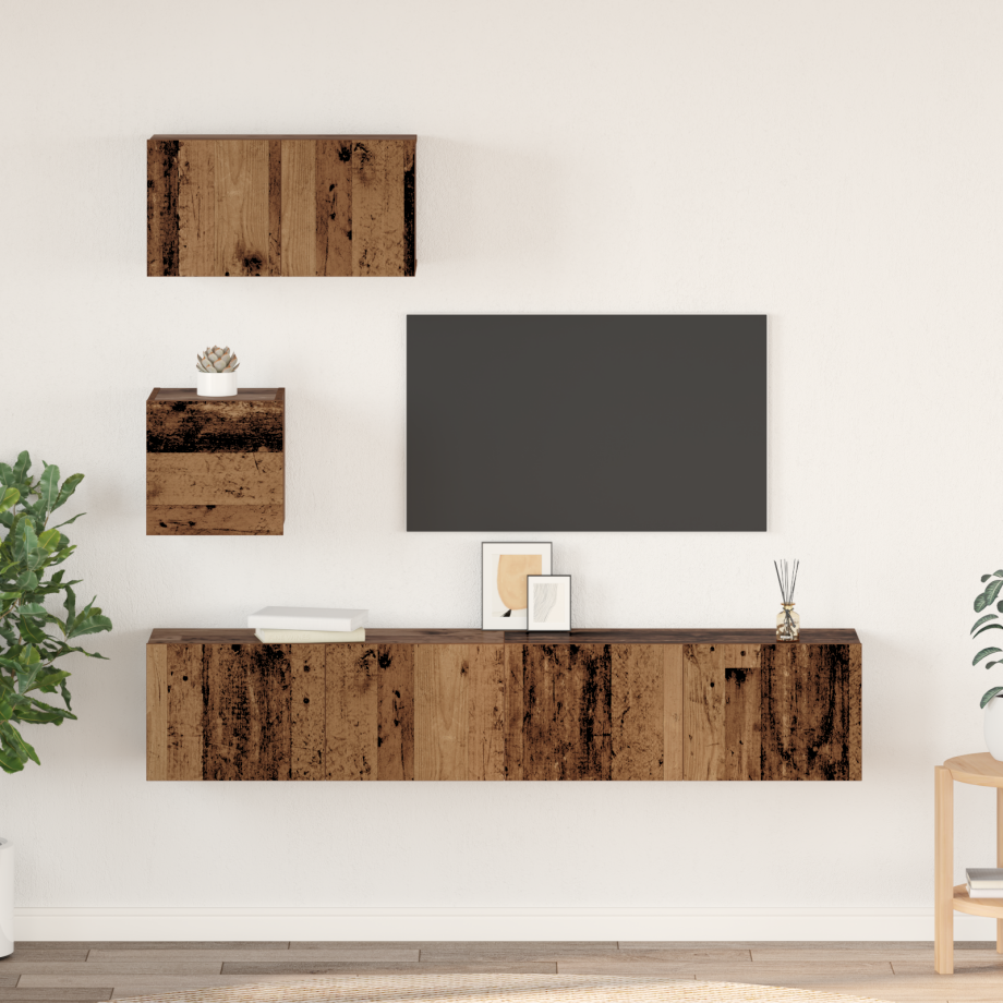 vidaXL Wand TV Kast 4 pcs Oud hout 80 x 30 x 30.5 cm Bewerkt hout afbeelding 1