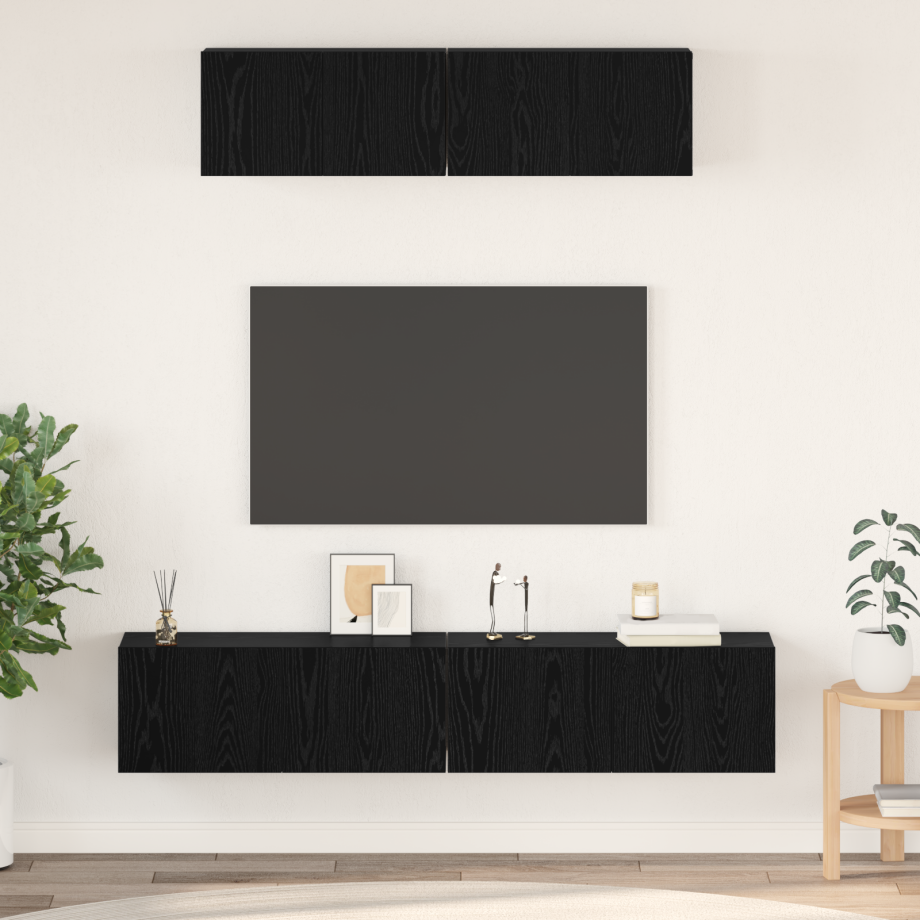 vidaXL Wand TV Kast Anders 4 pcs Zwart Eiken Small 80 x 30 x 30.5 cm afbeelding 1