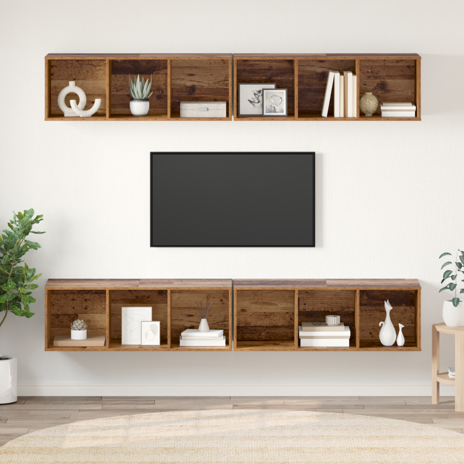 vidaXL Wand TV Kast met plank met opslag 4 pcs Oud hout 37 x 37 x 107.5 cm vidaXL Wand TV Kast met plank met opslag 4 pcs Oud hout 37 x 37 x 107.5 cm afbeelding 1