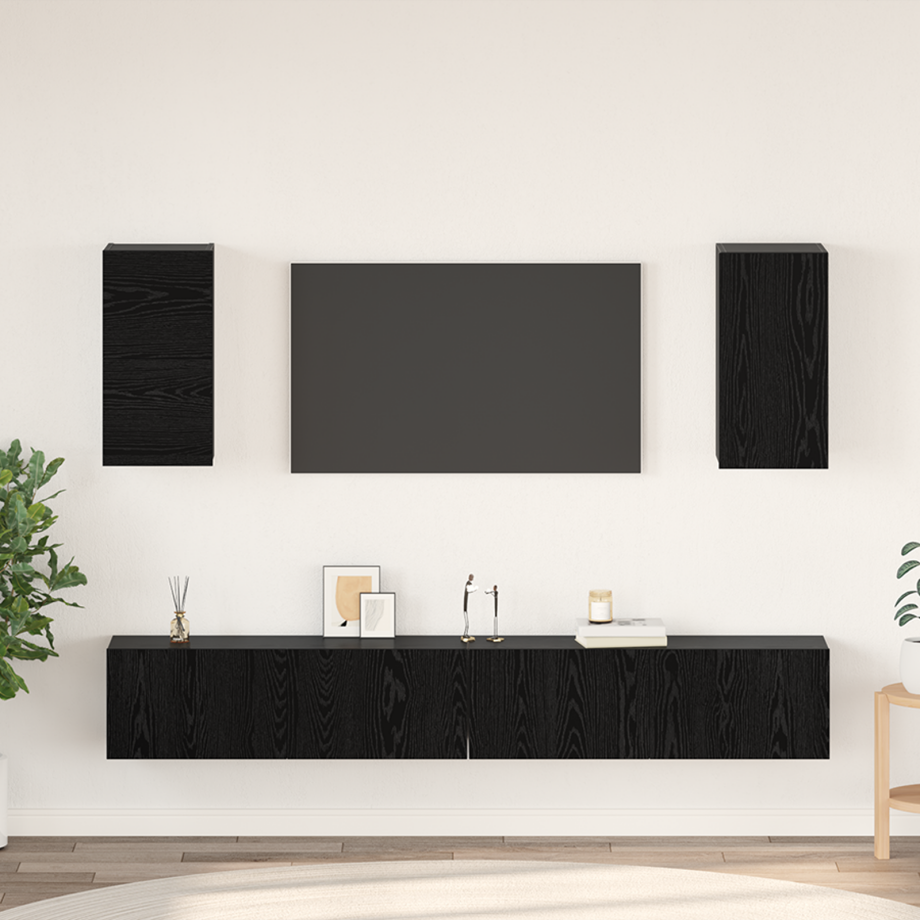 vidaXL Wand TV Kast met plank met opslag met de deur 6 pcs Zwart eiken Bewerkt hout afbeelding 1
