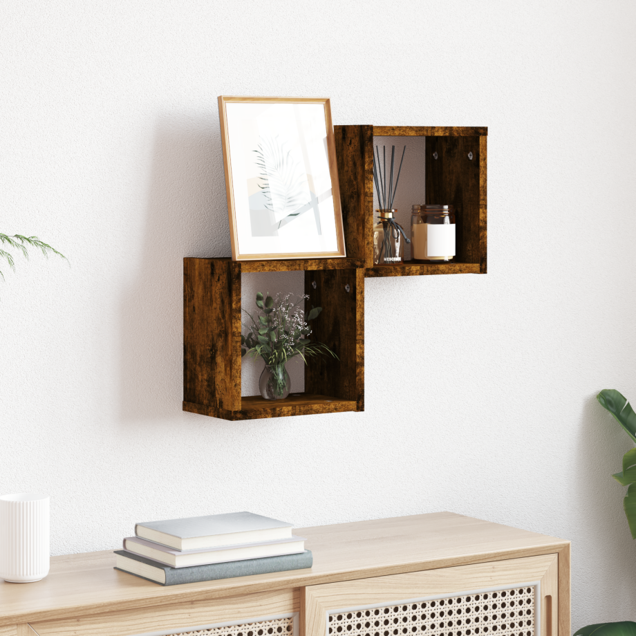 vidaXL Wandcube Planken 2 Stuks Rokend Eiken 26x15x26 cm Kunststof Hout afbeelding 1