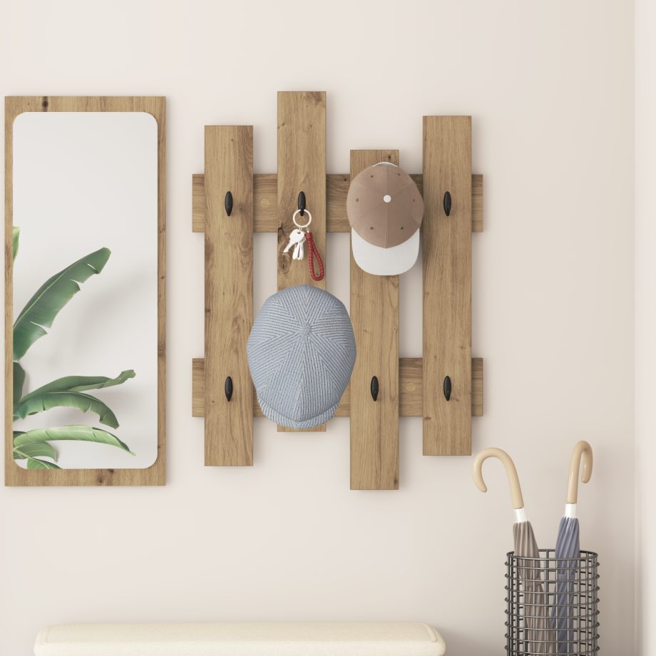 vidaXL Wandgemonteerde kapstok Ambachtelijk eiken 60 x 3 x 82 cm afbeelding 1