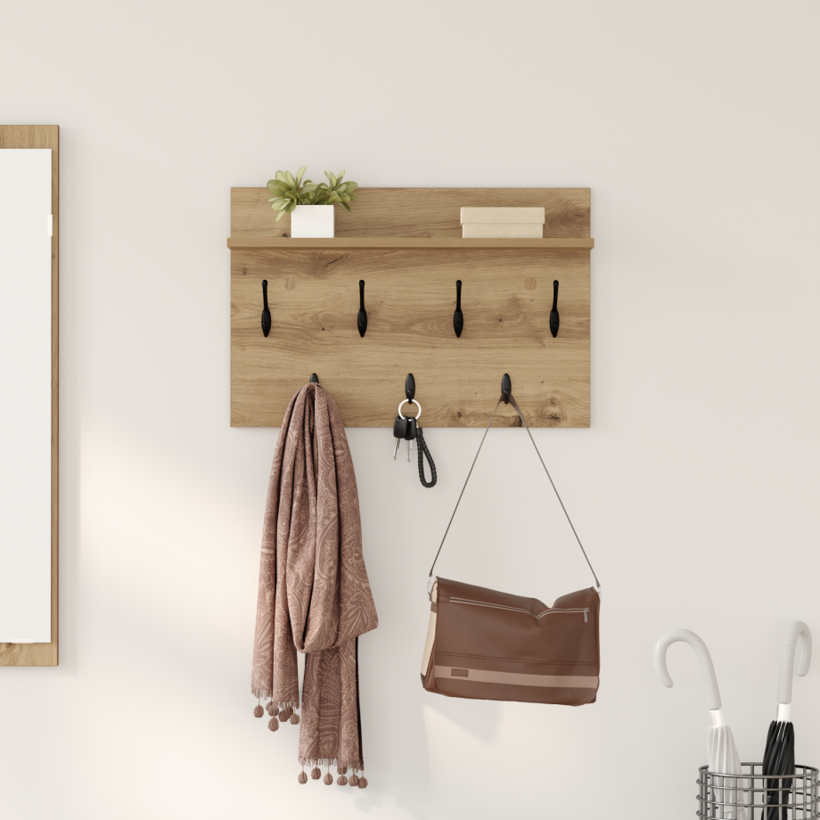 vidaXL Wandgemonteerde kapstok artisanaal eikenkleurig 60 x 40 x 12 cm afbeelding 1