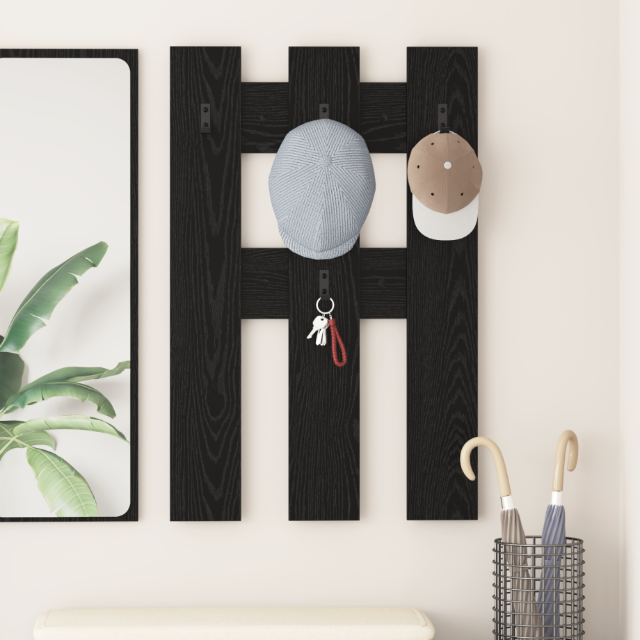 vidaXL Wandgemonteerde kapstok met opslag Zwart eiken 65 x 3 x 100 cm afbeelding 1