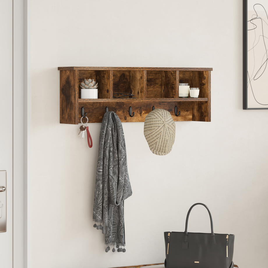 vidaXL Wandgemonteerde kapstok met plank Gerookt eiken 75 x 16 x 26 cm vidaXL Wandgemonteerde kapstok met plank Gerookt eiken 75 x 16 x 26 cm afbeelding 1