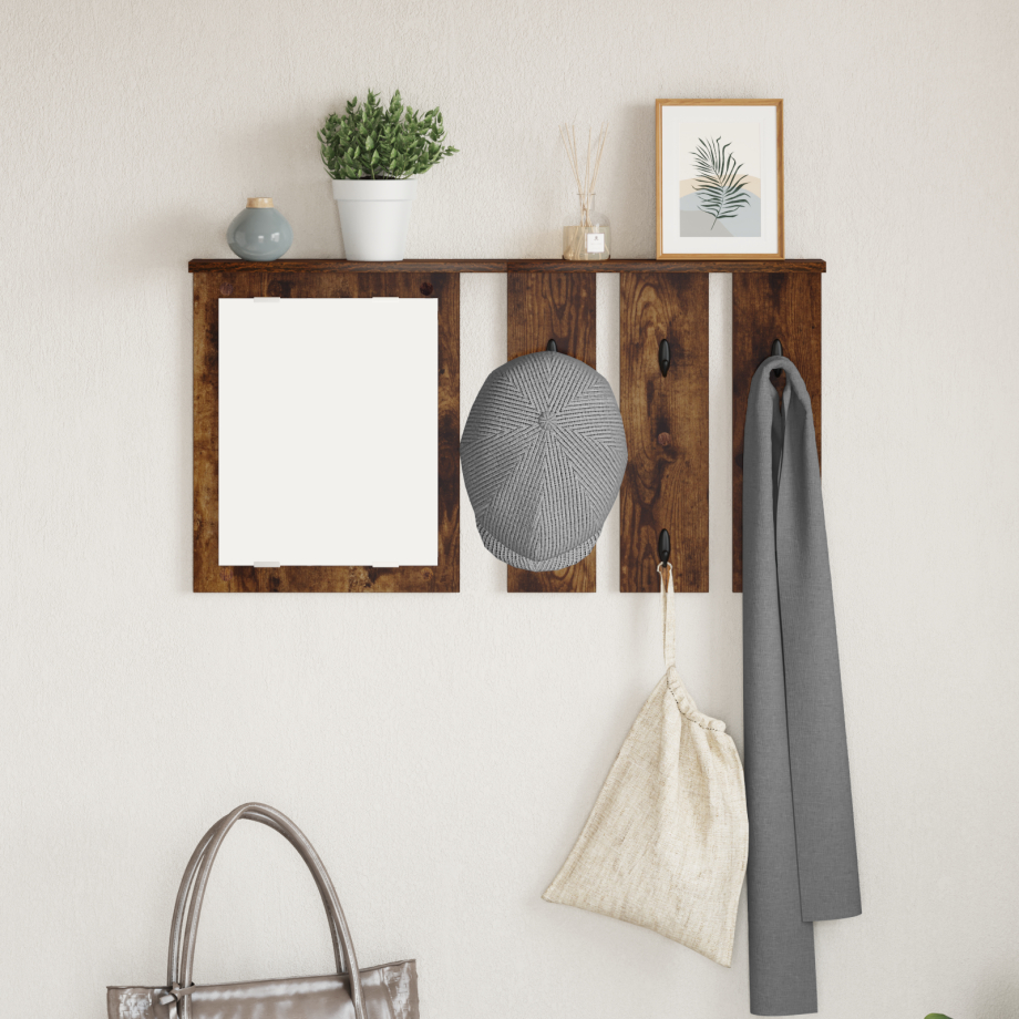 vidaXL Wandgemonteerde kapstok met plank Gerookt eiken 85 x 10 x 45 cm afbeelding 1