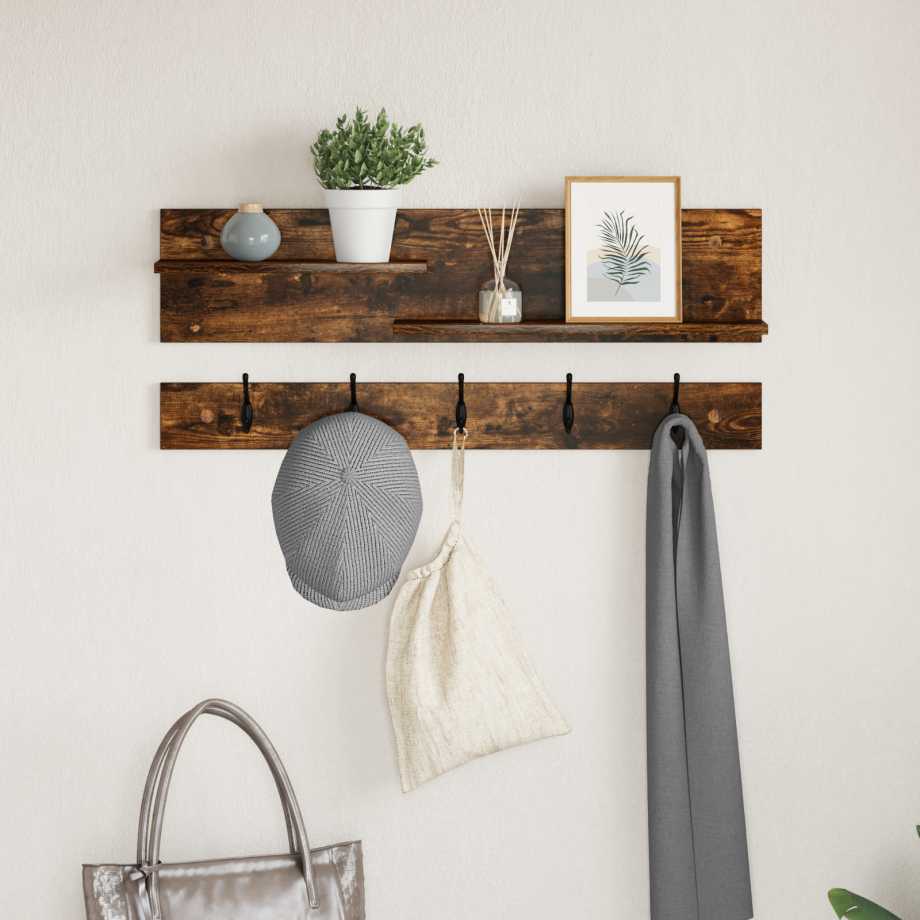 vidaXL Wandgemonteerde kapstok met plank Gerookt eiken 90 x 15 x 36 cm vidaXL Wandgemonteerde kapstok met plank Gerookt eiken 90 x 15 x 36 cm afbeelding 1