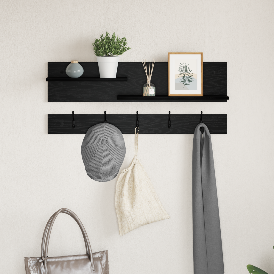 vidaXL Wandgemonteerde kapstok met plank met opslag Zwart eiken 90 x 15 x 36 cm vidaXL Wandgemonteerde kapstok met plank met opslag Zwart eiken 90 x 15 x 36 cm afbeelding 1