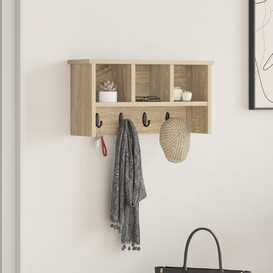 vidaXL Wandgemonteerde kapstok met plank Sonoma eiken 50 x 16 x 26 cm afbeelding 1