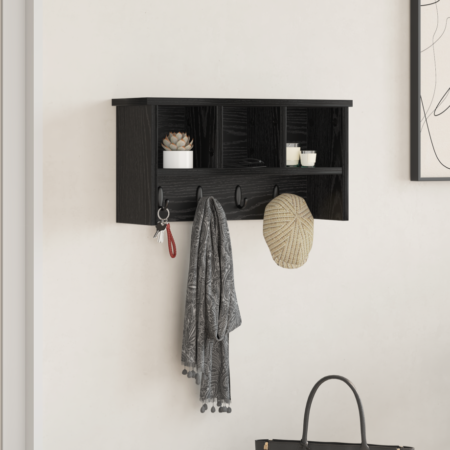 vidaXL Wandgemonteerde kapstok met plank Zwart eiken 50 x 16 x 26 cm afbeelding 1