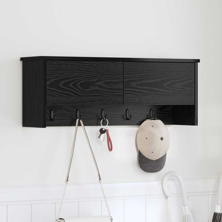 vidaXL Wandgemonteerde kapstok met plank Zwart eiken 80 x 20 x 30 cm afbeelding 1